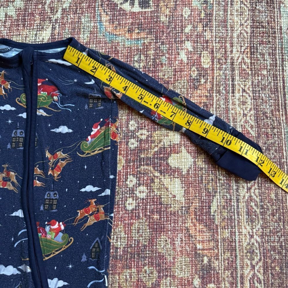 Little Sleepies 6-12 months Navy Blue Kids One Piece Pajama with Santa Print - Picture 5 of 8
